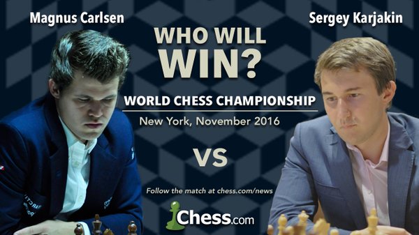 Magnus Carlsen vs. Sergey Karjakin. Face off for the World Chess Championship of 2016.
