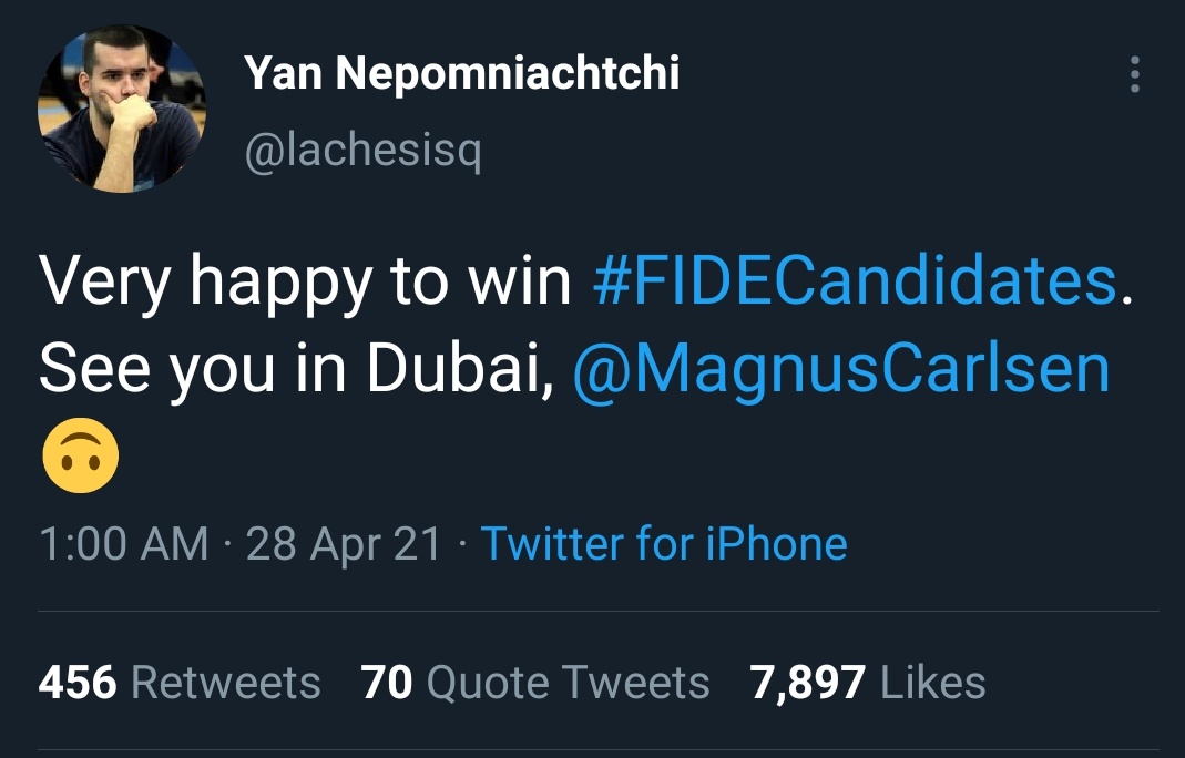 FollowChess - 🇷🇺 Ian Nepomniachtchi tweets about his 17-move loss to  Vishy. The key take away from this is to follow Nepo's example and to be  gracious in defeat👏